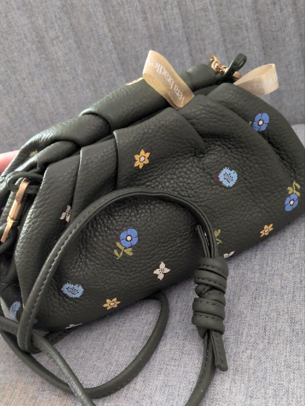 Women's Olive Floral Crossbody Bag with Embroidered Flowers - Picture 1 of 5